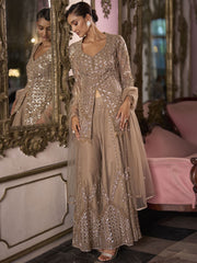 Brown Handwork Embroidered Gharara Suit