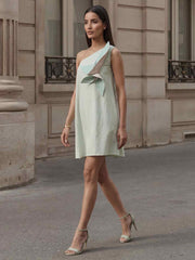 Mint Green Cotton Floral Summer A-Line Indo Western Dress