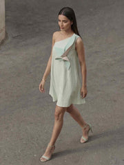 Mint Green Cotton Floral Summer A-Line Indo Western Dress