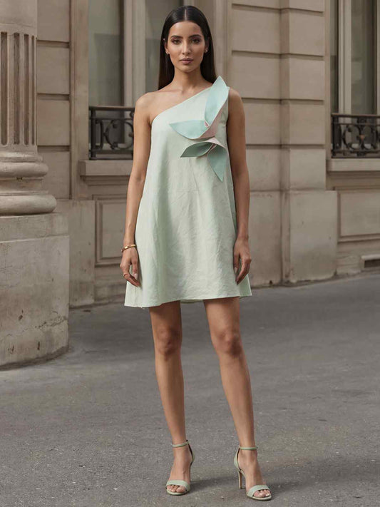 Mint Green Cotton Floral Summer A-Line Indo Western Dress