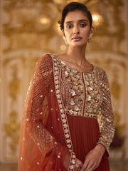 Rust Embroidered Anarkali Suit