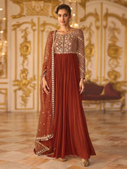 Rust Embroidered Anarkali Suit