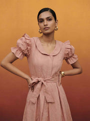 Baby Pink Vintage Cotton Summer Mini Indo Western Dress