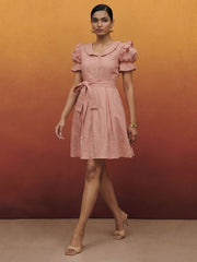 Baby Pink Vintage Cotton Summer Mini Indo Western Dress