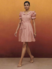 Baby Pink Vintage Cotton Summer Mini Indo Western Dress