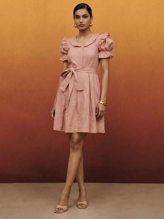 Baby Pink Vintage Cotton Summer Mini Indo Western Dress