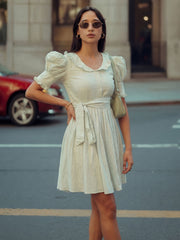 Green Cotton Ruffeled Sleeves Mini Indo Western Dress