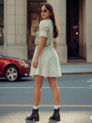 Green Cotton Ruffeled Sleeves Mini Indo Western Dress