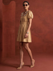 Mustard Linen Ruffeled Sleeves Mini Indo Western Dress