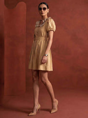Mustard Linen Ruffeled Sleeves Mini Indo Western Dress