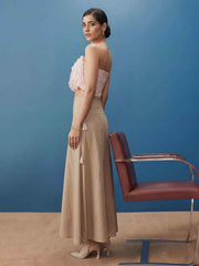Soft Pink Ruffled Top with Pleated Linen Long Skirt Indo Western