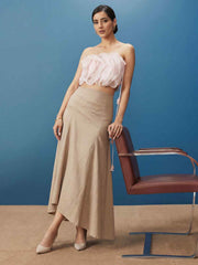 Soft Pink Ruffled Top with Pleated Linen Long Skirt Indo Western