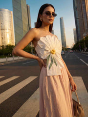White Tube Top with Long Linen Beige Skirt Indo Western Dress