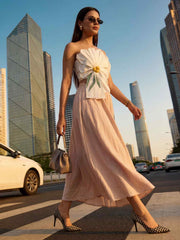 White Tube Top with Long Linen Beige Skirt Indo Western Dress