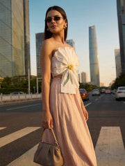 White Tube Top with Long Linen Beige Skirt Indo Western Dress
