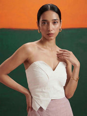White Tube Top Linen Mauve Pencil Skirt Indo Western Dress