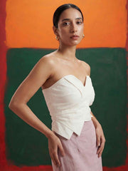 White Tube Top Linen Mauve Pencil Skirt Indo Western Dress