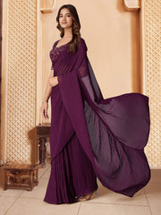 Purple Solid Saree With Blouse Piece