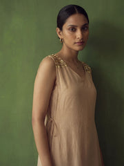 Beige Golden Silk Crop Top with Farshi Pant & Shrug Dress