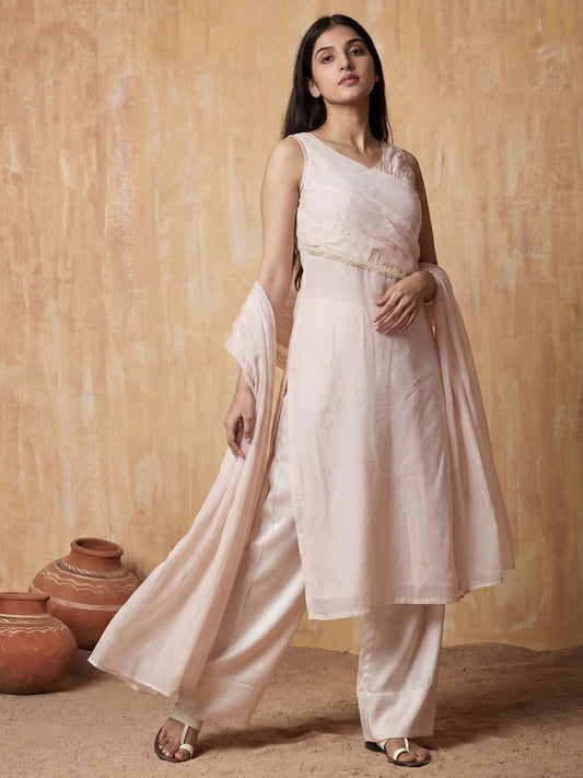 Pastel Pink Silk Designer Indo Western Style Dress