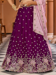 Purple Georgette Fabric Sequins embroidery Semi Stitched Lehenga & Unstitched Blouse With Dupatta