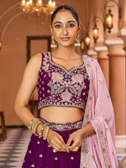 Purple Georgette Fabric Sequins embroidery Semi Stitched Lehenga & Unstitched Blouse With Dupatta
