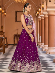 Purple Georgette Fabric Sequins embroidery Semi Stitched Lehenga & Unstitched Blouse With Dupatta