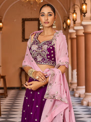 Purple Georgette Fabric Sequins embroidery Semi Stitched Lehenga & Unstitched Blouse With Dupatta