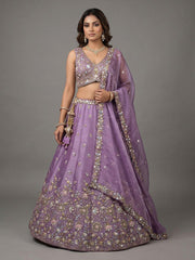 Women's Lavender Tissue Beads with Embroidered Lehenga Choli with Dupatta