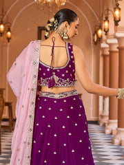 Purple Georgette Fabric Sequins embroidery Semi Stitched Lehenga & Unstitched Blouse With Dupatta