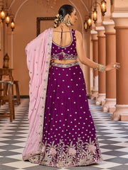 Purple Georgette Fabric Sequins embroidery Semi Stitched Lehenga & Unstitched Blouse With Dupatta