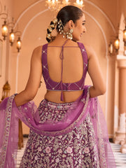 Burgundy Net Fabric Sequins embroidery Semi Stitched Lehenga & Unstitched Blouse With Dupatta