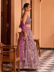Burgundy Net Fabric Sequins embroidery Semi Stitched Lehenga & Unstitched Blouse With Dupatta