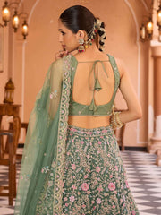Limegreen Net Fabric Sequins embroidery Semi Stitched Lehenga & Unstitched Blouse With Dupatta
