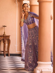 Purple Net Fabric Sequins embroidery Semi Stitched Lehenga & Unstitched Blouse With Dupatta