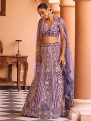 Purple Net Fabric Sequins embroidery Semi Stitched Lehenga & Unstitched Blouse With Dupatta