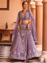 Purple Net Fabric Sequins embroidery Semi Stitched Lehenga & Unstitched Blouse With Dupatta