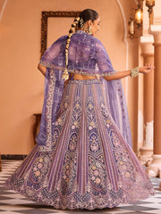 Purple Net Fabric Sequins embroidery Semi Stitched Lehenga & Unstitched Blouse With Dupatta