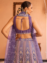 Purple Net Fabric Sequins embroidery Semi Stitched Lehenga & Unstitched Blouse With Dupatta