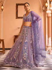 Purple Net Fabric Sequins embroidery Semi Stitched Lehenga & Unstitched Blouse With Dupatta