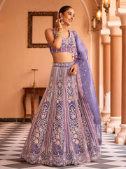 Purple Net Fabric Sequins embroidery Semi Stitched Lehenga & Unstitched Blouse With Dupatta