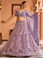Purple Net Fabric Sequins embroidery Semi Stitched Lehenga & Unstitched Blouse With Dupatta
