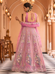 Pink Net Fabric Sequins embroidery Semi Stitched Lehenga & Unstitched Blouse With Dupatta