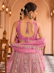 Pink Net Fabric Sequins embroidery Semi Stitched Lehenga & Unstitched Blouse With Dupatta