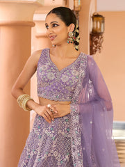 Mauve Net Fabric Sequins embroidery Semi Stitched Lehenga & Unstitched Blouse With Dupatta