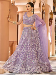 Mauve Net Fabric Sequins embroidery Semi Stitched Lehenga & Unstitched Blouse With Dupatta