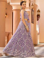 Mauve Net Fabric Sequins embroidery Semi Stitched Lehenga & Unstitched Blouse With Dupatta