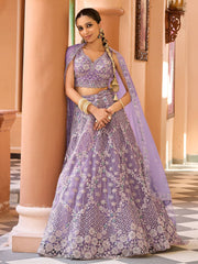 Mauve Net Fabric Sequins embroidery Semi Stitched Lehenga & Unstitched Blouse With Dupatta