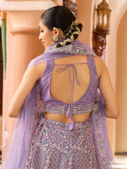 Mauve Net Fabric Sequins embroidery Semi Stitched Lehenga & Unstitched Blouse With Dupatta