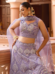 Mauve Net Fabric Sequins embroidery Semi Stitched Lehenga & Unstitched Blouse With Dupatta